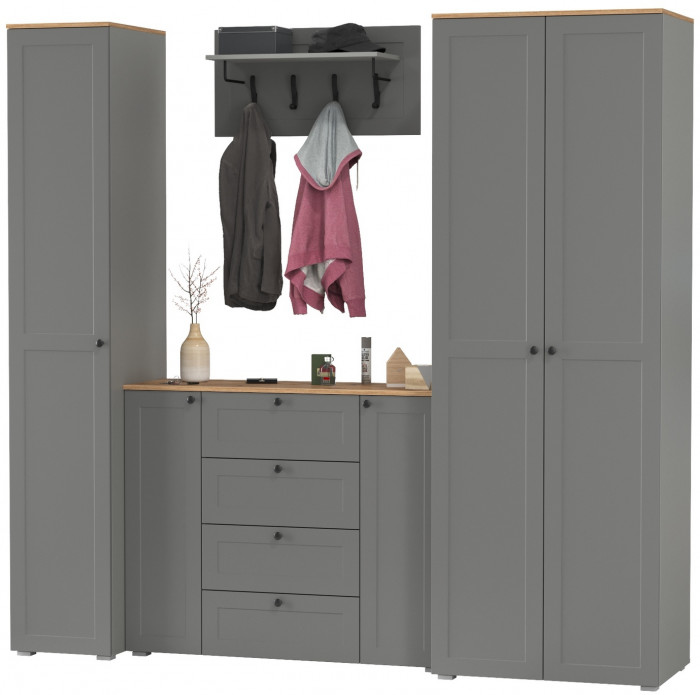 Остин Прихожая 39, цвет серый графит/дуб крафт золотой, ШхГхВ 240х54,3х229,6 см., универсальная сборка