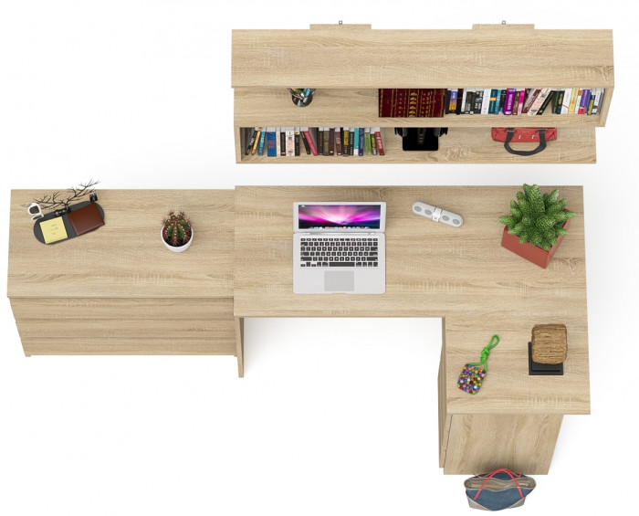 Мори компьютерный стол МС-16 правый + Комод МК800.1 + Полка 1200, дуб сонома