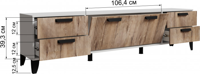 Тумба ТВ Парус-12 с опорами Белый/Дуб Канадский