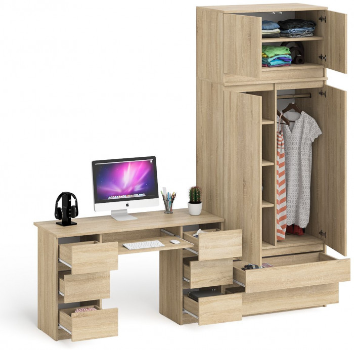 Мори компьютерный стол МС-2 + Шкаф МШ900.1 + Антресоль МА900.1, дуб сонома