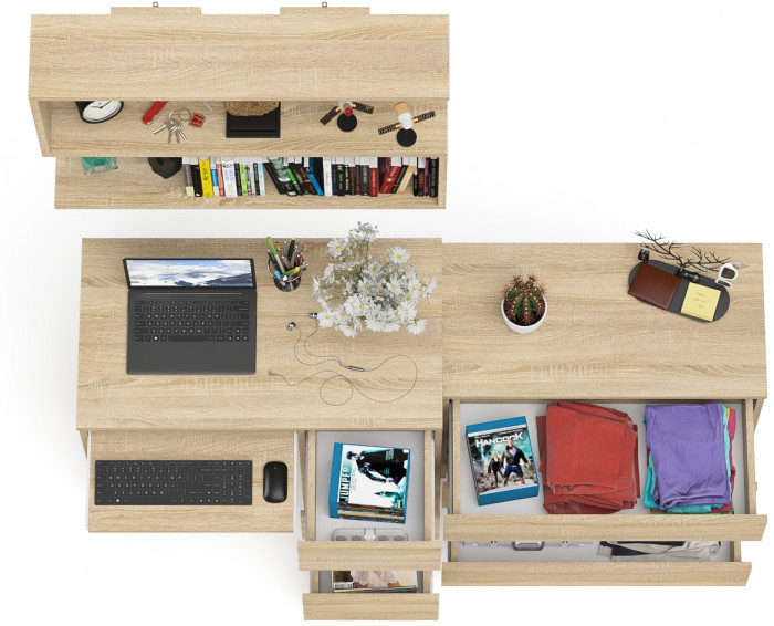 Мори компьютерный стол МС-6 правый + Комод МК800.1 + Полка 900, дуб сонома