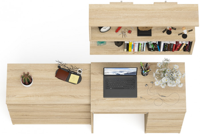 Мори компьютерный стол МС-6 правый + Комод МК800.1 + Полка 900, дуб сонома