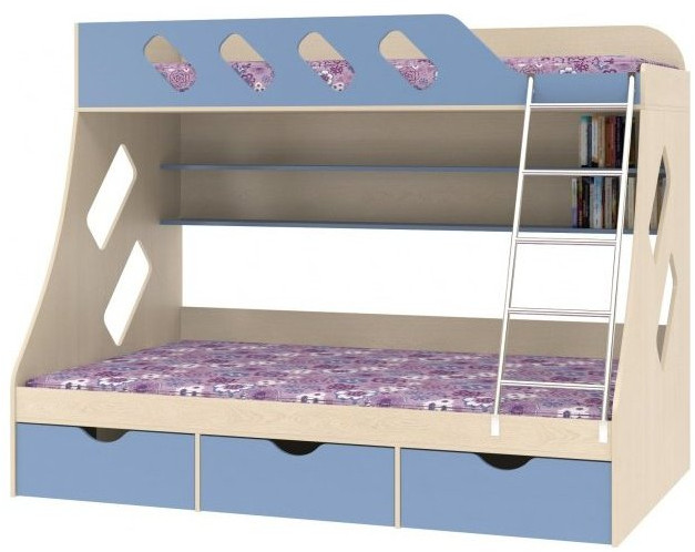 Дельта-20.01 Детская двухъярусная кровать с лестницей (Желтый, Дуб молочный)