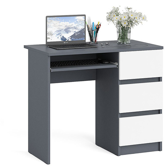 Мори Стол компьютерный МС-6 правый, цвет графит/белый, ШхГхВ 90х50х76,6 см., выдвижные ящики справа, НЕ универсальная сборка
