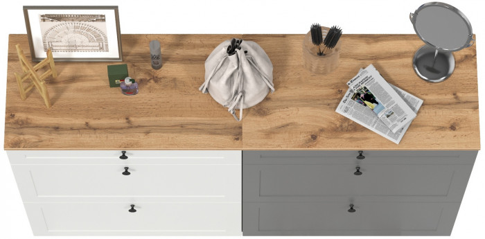 Остин 16.121 Тумба для обуви + 16.121 Тумба для обуви, цвет белый шагрень/серый графит/дуб крафт золотой, ШхГхВ 160х41,6х99,3 см., ун. сборка