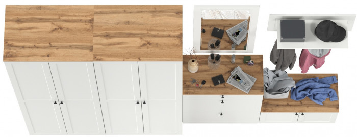 Остин Прихожая 48, цвет белый шагрень/дуб крафт золотой, ШхГхВ 320х54,3х229,6 см., универсальная сборка