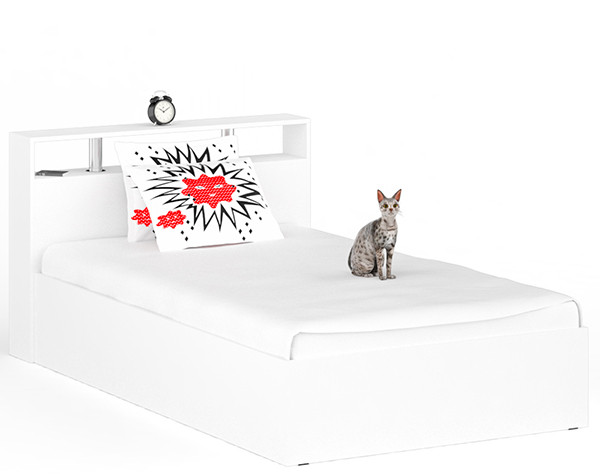 Камелия Кровать 1200, цвет белый, ШхГхВ 123,5х217х78,2 см., сп.м. 1200х2000 мм., без матраса, основание есть