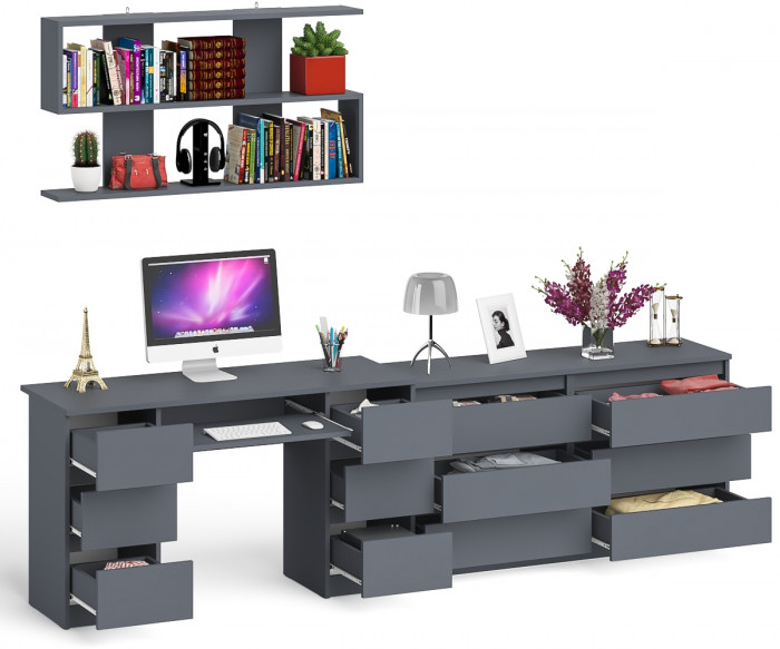 Мори компьютерный стол МС-2 + Комод МК1380.6 + Полка 1200, графит