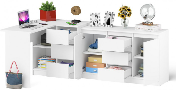 Мори Стол компьютерный МС-16 правый + Комод МК1200.3, цвет белый, ШхГхВ 244,8х84,9х76,6 см., выдвижные ящики справа, НЕ универсальная сборка