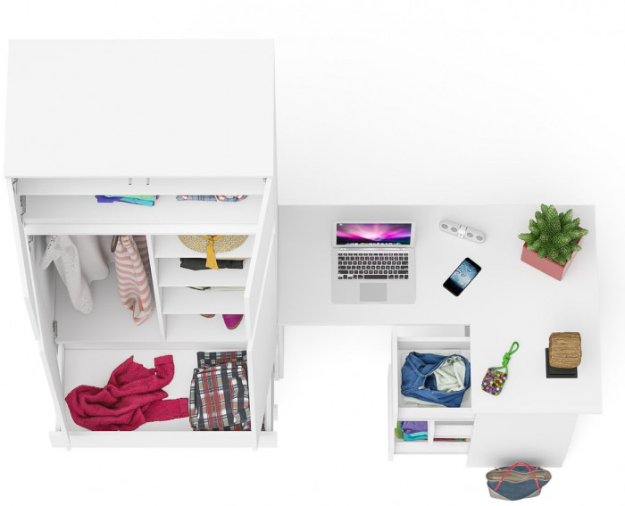 Мори Стол компьютерный МС-16 правый + Шкаф МШ900.1 + Антресоль МА900.1, цвет белый, ШхГхВ 214,8х84,9х234,2 см., выдвижные ящики справа, НЕ универ. сб.