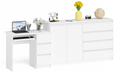 Мори Стол компьютерный МС-6 правый + Комод МК1600.1, цвет белый, ШхГхВ 250,4х50х94 см., выдвижные ящики справа, НЕ универсальная сборка