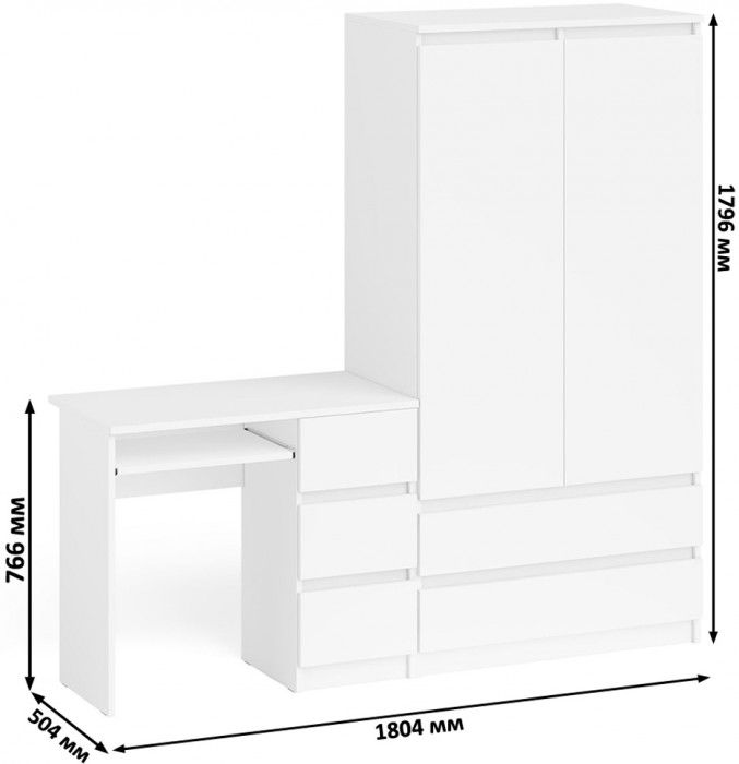 Мори Стол компьютерный МС-6 правый + Шкаф МШ900.1, цвет белый, ШхГхВ 180,4х50,4х179,6 см., выдвижные ящики справа, НЕ универсальная сборка