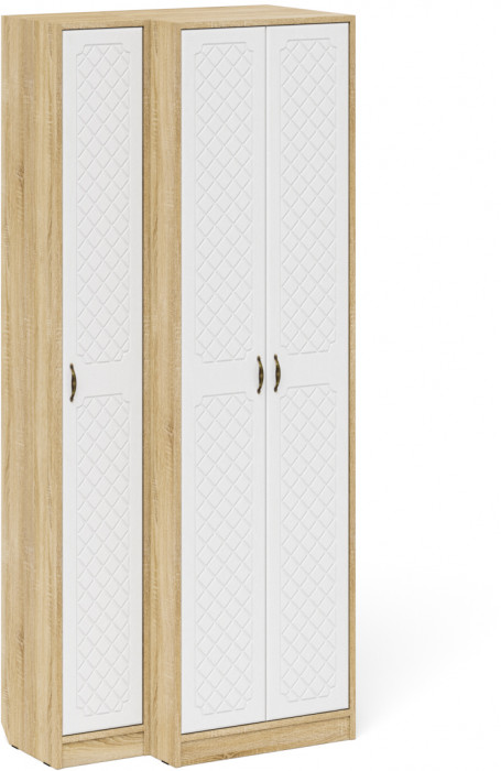 Прихожая П-6 Шкаф + Пенал, дуб сонома/фасады МДФ белое дерево фрезеровка ромб