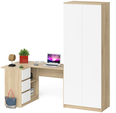 Мори компьютерный стол МС-16 левый + Шкаф МШ800.1, дуб сонома/белый