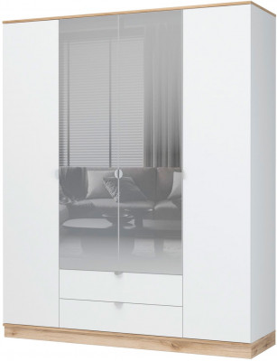 Юкки ШК2Я-1800 Шкаф 4х створчатый с зеркалом Дуб делано/Белый