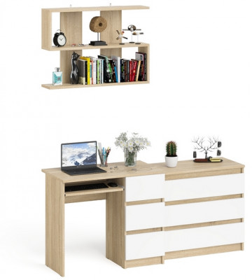 Мори компьютерный стол МС-6 правый + Комод МК800.1 + Полка 900, дуб сонома/белый