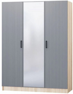 Карина-6 МДФ Шкаф 3 дверный с зеркалом (Графит, Дуб Сонома)