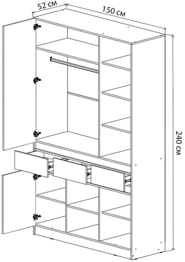 Шкаф 3-х створчатый Артек, Графит/Дуб крафт золотой