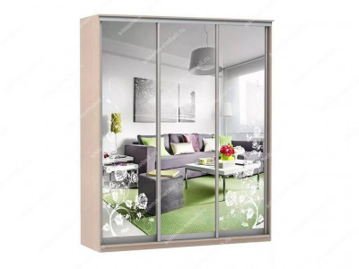 Шкаф купе Модерн 1776х450 3-х дверный 2-х секционный зеркальный с пескоструем №3 ясень
