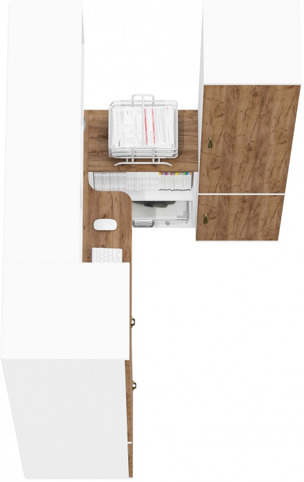 Лидер-8 Пенал МД 23Б + Стол + Полка + Пенал 22Б, цвет белый шагрень/крафт золото, ШхГхВ 245х50/37,5х75/190 или 155х120/50х75/190 см., НЕ ун.сб.