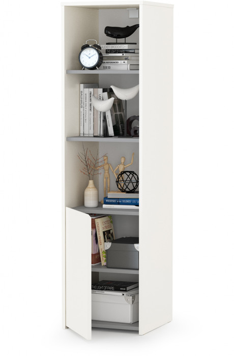 Торонто 13.13 Шкаф комбинированный, белый шагрень/стальной серый