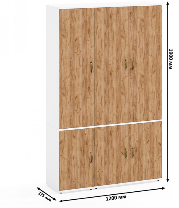 Лидер-8 Модуль Пенал МД 21Б + Шкаф МД 20Б, белый шагрень/крафт золото