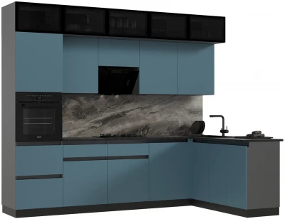 Кухня Техно-6 3,0х1,8м Графит/Браш Блю