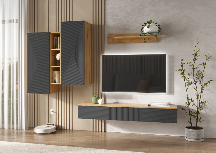 Флэш Модульная Гостиная, вариант №2, Браш графит/Дуб крафт