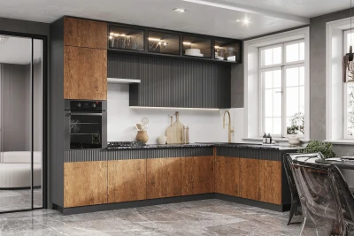 Кухня Оливия NEW 3,0х1,8м Экзотическое дерево Амазония/графит софт