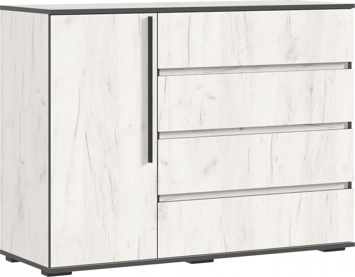 Норд Комод 1 дверь 4 ящика (1200), Дуб Крафт Белый