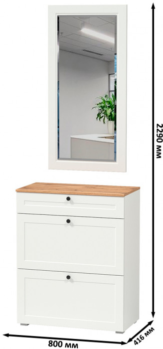 Остин 16.121 Тумба для обуви + 17.03 Зеркало, цвет белый шагрень/дуб крафт золотой, ШхГхВ 80х41,6х229 см.