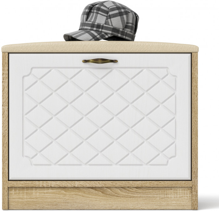 Прихожая П-6 Тумба, цвет дуб сонома/фасады МДФ белое дерево фрезеровка ромб, ШхГхВ 60х35х50 см.