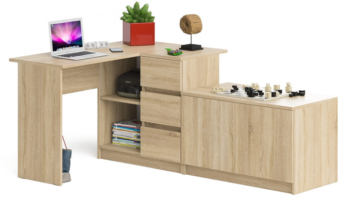 Мори компьютерный стол МС-16 правый + Тумба МА900.1, дуб сонома