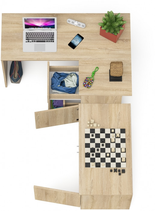 Мори компьютерный стол МС-16 правый + Тумба МА900.1, дуб сонома