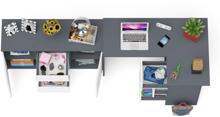 Мори Стол компьютерный МС-16 правый + Комод МК1200.3, цвет графит/белый, ШхГхВ 244,8х84,9х76,6 см., выдвижные ящики справа, НЕ универсальная сборка