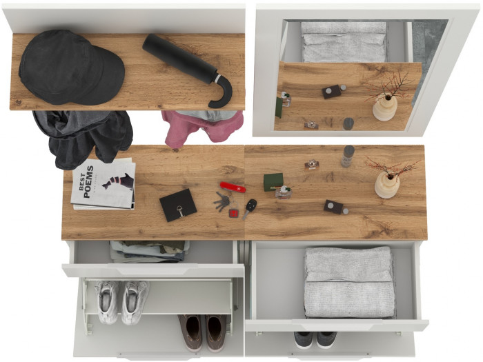 Октава Прихожая 39, белый шагрень/дуб крафт золотой/фасады МДФ белый шагрень