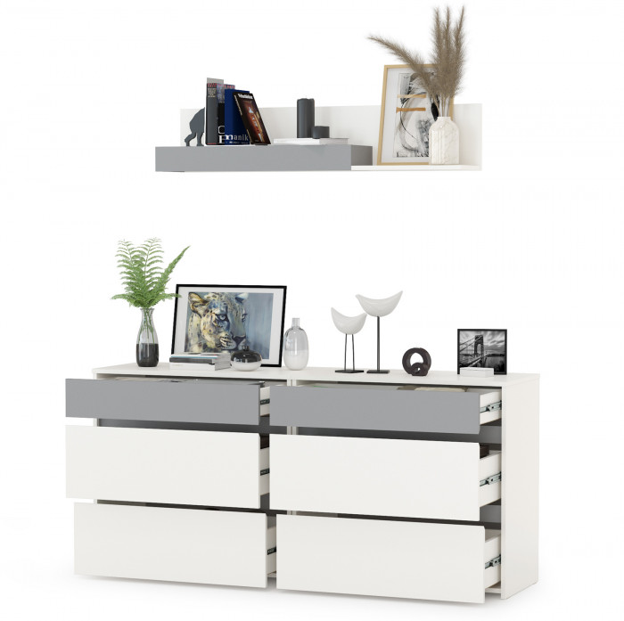 Торонто 13.321 Комод + 13.321 Комод + 16.475 Полка, белый шагрень/стальной серый