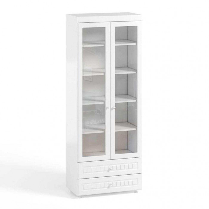 Шкаф 2-х дверный со стеклами и ящиками (гл.410) Монако МН-46 белое дерево