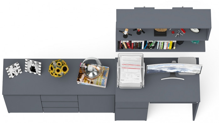 Мори Стол компьютерный МС-1 левый + Комод МК1200.3 + Полка 900, цвет графит, ШхГхВ 210,4х50х209,6 см., НЕ универсальная сборка