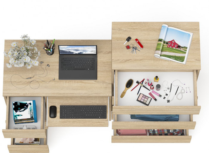 Мори Стол компьютерный МС-6 левый + Комод МК700.5, цвет дуб сонома, ШхГхВ 160,4х50х114 см., выдвижные ящики слева, НЕ универсальная сборка