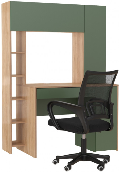Стол компьютерный Комфорт 12.71 + кресло 103 чёрное, цвет гикори рокфорд натуральный/дымчатый зелёный, ШхГхВ 116,7х60,2х165,4 см., НЕ ун. сборка