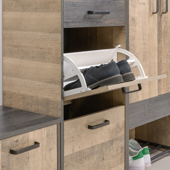 Трувор 13.241.06 Тумба для обуви + 13.241.06 Тумба для обуви + 15.30 Зеркало, цвет дуб гранж песочный/интра, ШхГхВ 100х37х195 см.