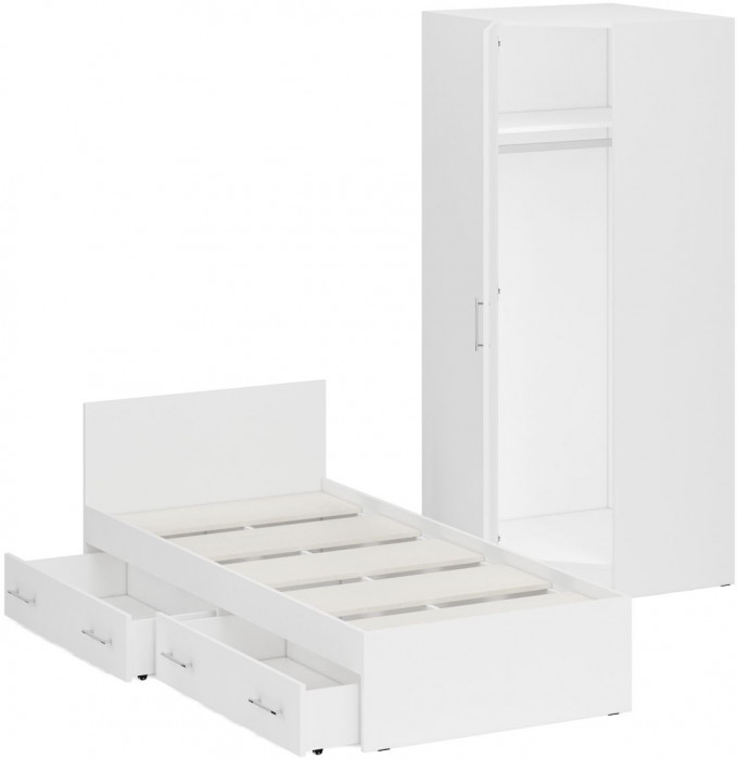 Кровать с ящиками 0900 + Шкаф угловой Стандарт, цвет белый, ШхГхВ 93,5х203,5х70 + 81,2х81,2х200 см., сп.м. 900х2000 мм., без матраса, основание есть