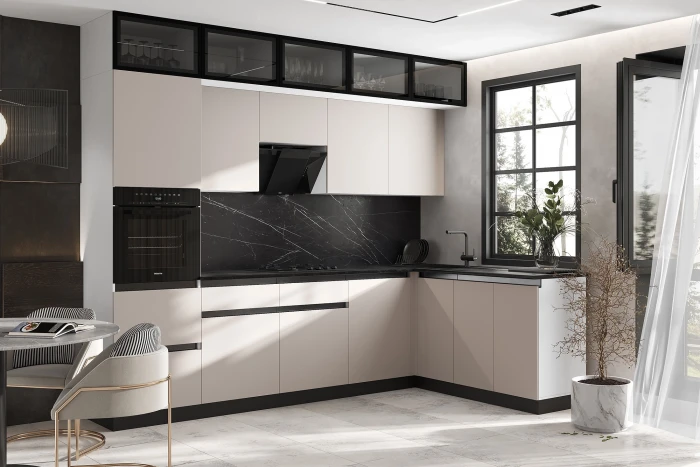 Кухня Техно-6 3,0х1,8м (Кашемир, Белый (Кастилло темный))