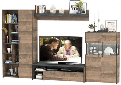 Трувор Гостиная 061, цвет дуб гранж песочный/интра, ШхГхВ 328,6х45,4х194,2 см., универсальная сборка