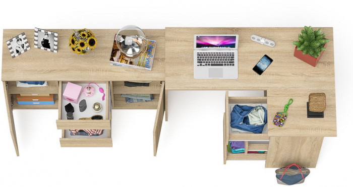 Мори Стол компьютерный МС-16 правый + Комод МК1200.3, цвет дуб сонома, ШхГхВ 244,8х84,9х76,6 см., выдвижные ящики справа, НЕ универсальная сборка