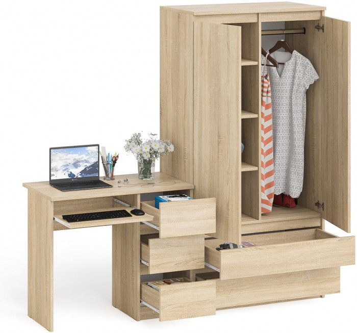 Мори Стол компьютерный МС-6 правый + Шкаф МШ900.1, цвет дуб сонома, ШхГхВ 180,4х50,4х179,6 см., выдвижные ящики справа, НЕ универсальная сборка