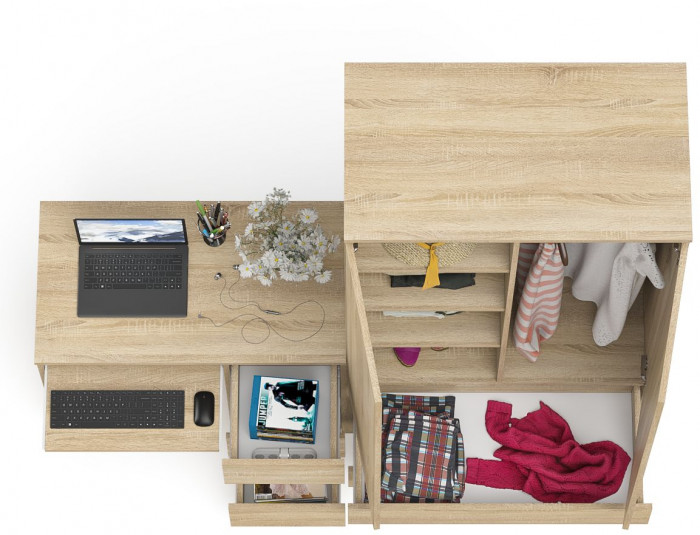 Мори Стол компьютерный МС-6 правый + Шкаф МШ900.1, цвет дуб сонома, ШхГхВ 180,4х50,4х179,6 см., выдвижные ящики справа, НЕ универсальная сборка