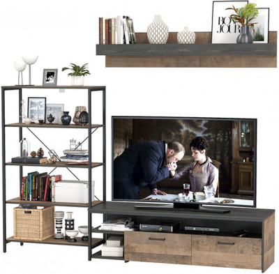 Трувор 13.70 Тумба под ТВ + 13.151.01 Стеллаж + 15.60 Полка, дуб гранж песочный/интра