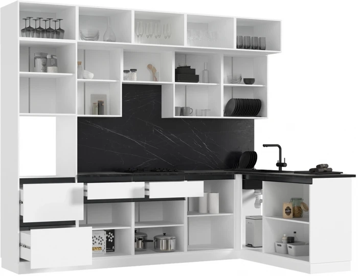 Кухня Техно-6 3,0х1,8м Белый/Браш Вайт